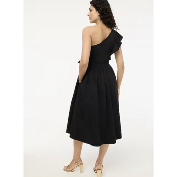 J. Crew Factory One Shoulder Ruffle Midi Dress Black Sz 8 PETITE - Picture 2 of 10
